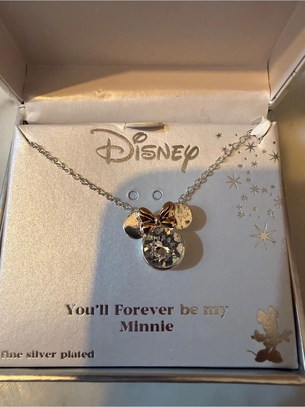 Disney Silver-Plated Minnie Pendant Necklace with Gold Bow Accent
